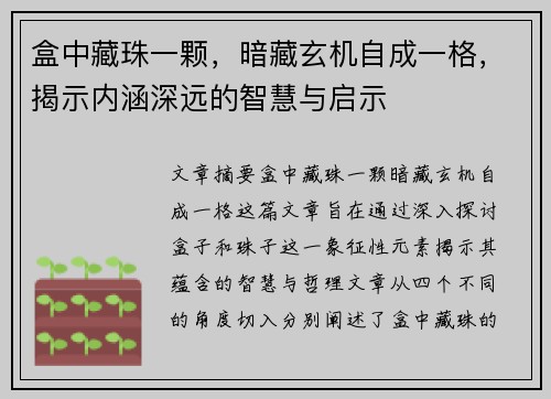 盒中藏珠一颗，暗藏玄机自成一格，揭示内涵深远的智慧与启示
